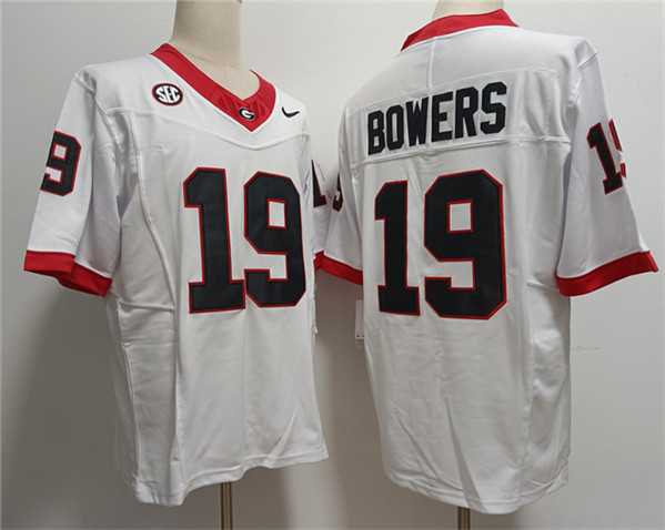 Mens Georgia Bulldogs #19 Brock Bowers White Stitched Jersey->->NCAA Jersey